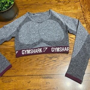 Gymshark Flex Crop Top Long Sleeve Cropped Shirt Gray/Mauroon US Size S.